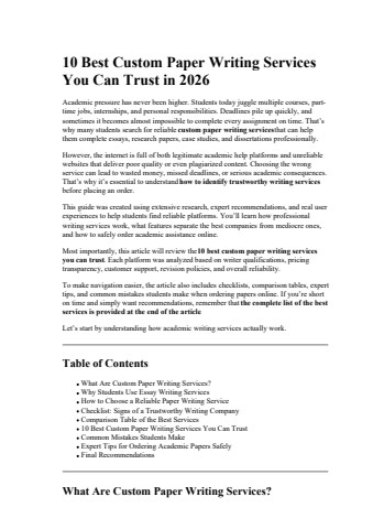 10 Best Custom Paper Writing Services You Can Trust