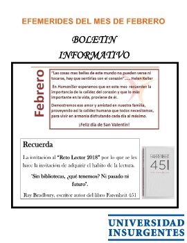 Boletin febrero Efemerides