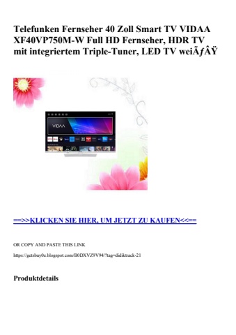 6897 telefunken fernseher 40 zoll smart tv vidaa xf40vp750m-w full hd fernseher  hdr tv mit integriertem