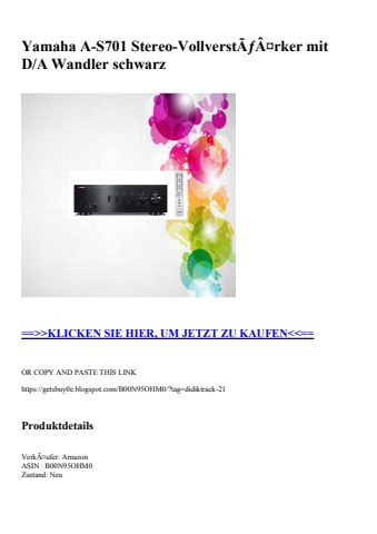 8695 yamaha a-s701 stereo-vollverstãƒâ¤rker mit d a wandler schwarz