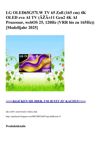 7589 lg oled65g57lw tv 65 zoll  165 cm  4k oled evo ai tv  ãžâ±11 gen2 4k ai prozessor  webos 25  120hz