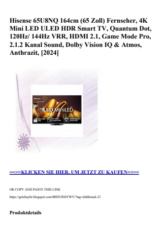5949 hisense 65u8nq 164cm  65 zoll  fernseher  4k mini led uled hdr smart tv  quantum dot  120hz  144hz