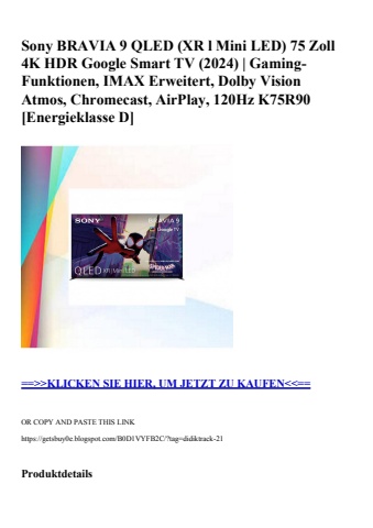 7892 sony bravia 9 qled  xr l mini led  75 zoll 4k hdr google smart tv  2024    gaming-funktionen  imax