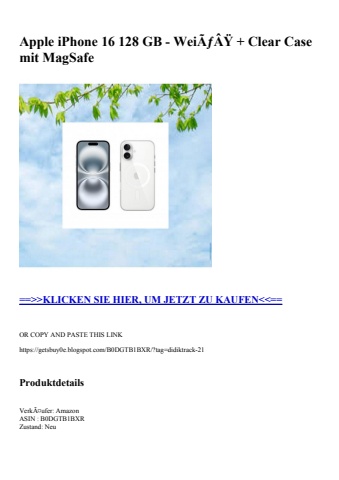 1433 apple iphone 16 128 gb - weiãƒâÿ   clear case mit magsafe