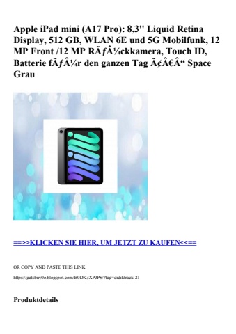 5049 apple ipad mini  a17 pro   8 3'' liquid retina display  512 gb  wlan 6e und 5g mobilfunk  12 mp fro