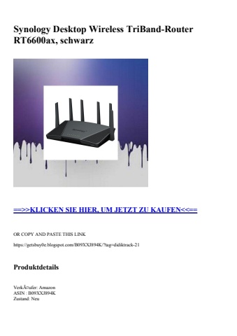 4515 synology desktop wireless triband-router rt6600ax  schwarz