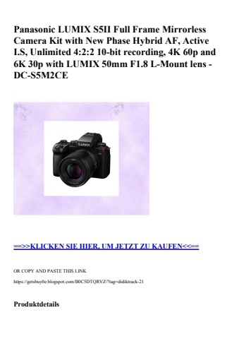 4262 panasonic lumix s5ii full frame mirrorless camera kit with new phase hybrid af  active i