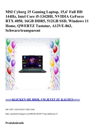 8553 msi cyborg 15 gaming laptop  15 6' full hd 144hz  intel core i5-13420h  nvidia geforce rtx 4050  16