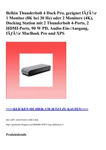 4420 belkin thunderbolt 4 dock pro  geeignet fãƒâ¼r 1 monitor  8k bei 30 hz  oder 2 monitore  4k   docki