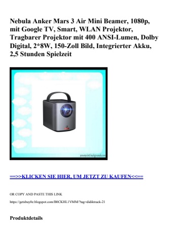 0514 nebula anker mars 3 air mini beamer  1080p  mit google tv  smart  wlan projektor  tragbarer projekt