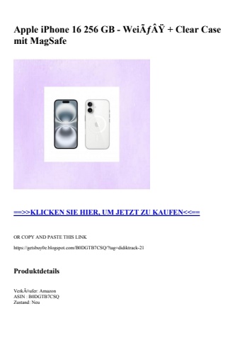 8627 apple iphone 16 256 gb - weiãƒâÿ   clear case mit magsafe