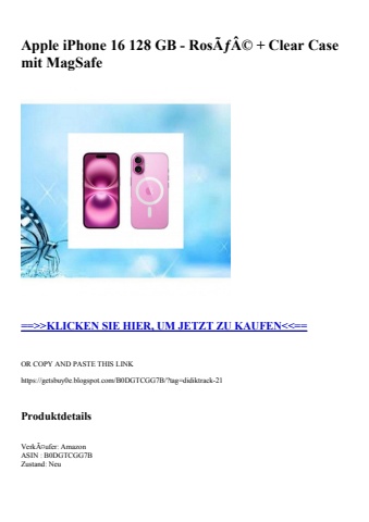 8587 apple iphone 16 128 gb - rosãƒâ©   clear case mit magsafe