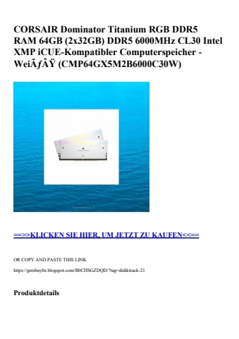 9875 corsair dominator titanium rgb ddr5 ram 64gb  2x32gb  ddr5 6000mhz cl30 intel xmp icue-kompatibler