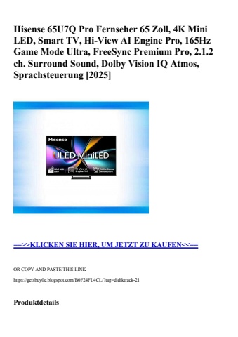 5903 hisense 65u7q pro fernseher 65 zoll  4k mini led  smart tv  hi-view ai engine pro  165hz game mode