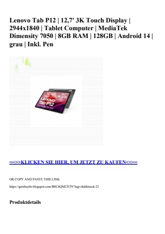 9349 lenovo tab p12   12 7' 3k touch display   2944x1840   tablet computer   mediatek dimensity 7050   8