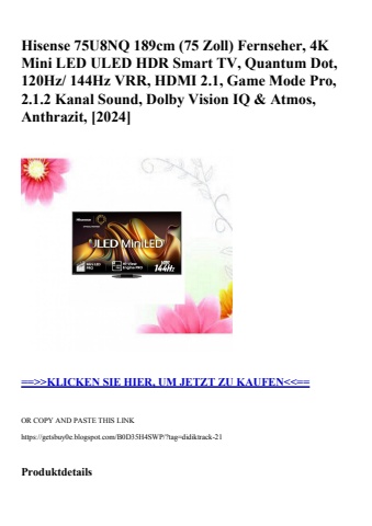 9193 hisense 75u8nq 189cm  75 zoll  fernseher  4k mini led uled hdr smart tv  quantum dot  120hz  144hz