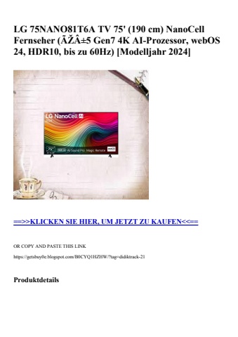 3075 lg 75nano81t6a tv 75'  190 cm  nanocell fernseher  ãžâ±5 gen7 4k ai-prozessor  webos 24  hdr10  bis