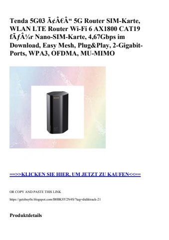 4729 tenda 5g03 ã¢â€â“ 5g router sim-karte  wlan lte router wi-fi 6 ax1800 cat19 fãƒâ¼r nano-sim-karte