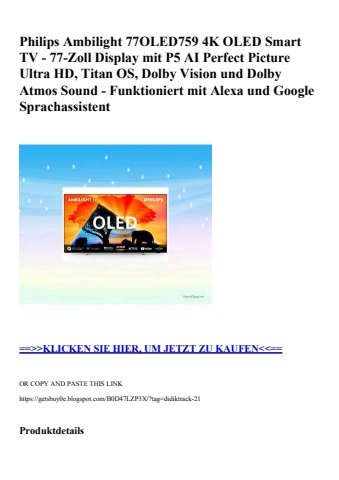 6683 philips ambilight 77oled759 4k oled smart tv - 77-zoll display mit p5 ai perfect picture ultra hd