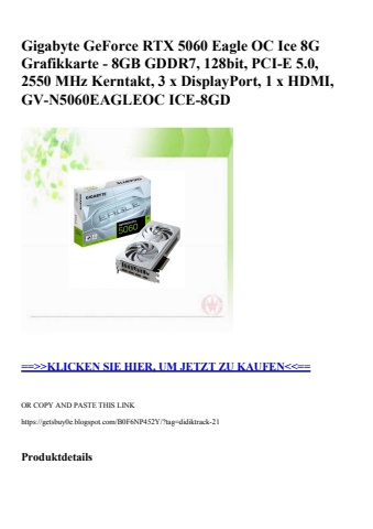 9259 gigabyte geforce rtx 5060 eagle oc ice 8g grafikkarte - 8gb gddr7  128bit  pci-e 5