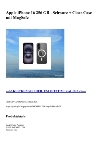 3354 apple iphone 16 256 gb - schwarz   clear case mit magsafe