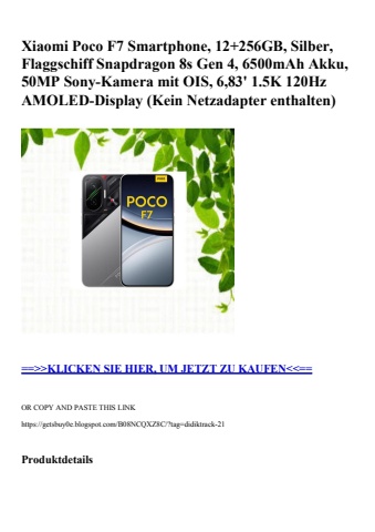 4215 xiaomi poco f7 smartphone  12 256gb  silber  flaggschiff snapdragon 8s gen 4  6500mah akku  50mp so