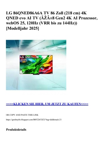 1176 lg 86qned86a6a tv 86 zoll  218 cm  4k qned evo ai tv  ãžâ±8 gen2 4k ai prozessor  webos 25  120hz