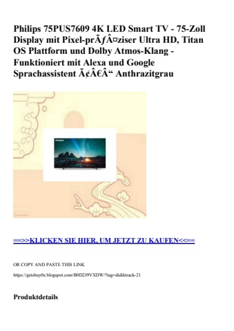 7606 philips 75pus7609 4k led smart tv - 75-zoll display mit pixel-prãƒâ¤ziser ultra hd  titan os plattf