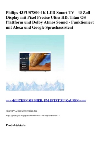 9035 philips 43pus7800 4k led smart tv - 43 zoll display mit pixel precise ultra hd  titan os plattform