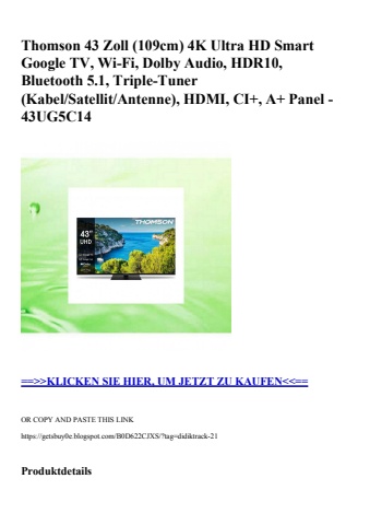 5490 thomson 43 zoll  109cm  4k ultra hd smart google tv  wi-fi  dolby audio  hdr10  bluetooth 5