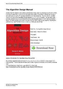 The Algorithm Design ManualSteven S S. Skiena