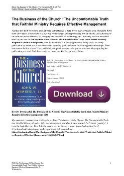 The Business of the Church: The Uncomfortable Truth that Faithful Ministry Requires Effective ManagementJohn W. Wimberly Jr.