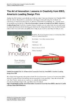 The Art of Innovation: Lessons in Creativity from IDEO, America's Leading Design FirmTom Kelley, Jonathan Littman