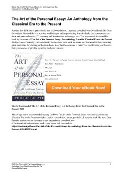 The Art of the Personal Essay: An Anthology from the Classical Era to the PresentPhillip Lopate