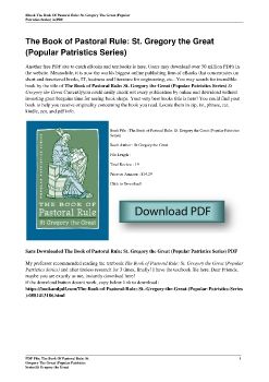 The Book of Pastoral Rule: St. Gregory the Great (Popular Patristics Series)St Gregory the Great