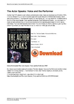 The Actor Speaks: Voice and the PerformerPatsy Rodenburg