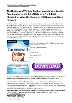 The Business of Venture Capital: Insights from Leading Practitioners on the Art of Raising a Fund, Deal Structuring, Value Creation, and Exit Strategies (Wiley Finance)Mahendra Ramsinghani