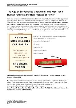 The Age of Surveillance Capitalism: The Fight for a Human Future at the New Frontier of PowerShoshana Zuboff