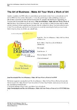 The Art of Business : Make All Your Work a Work of ArtStan Davis, David McIntosh (Hardcover)