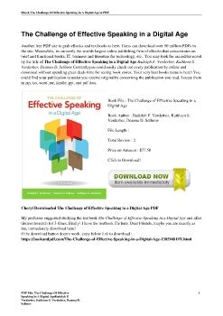 The Challenge of Effective Speaking in a Digital AgeRudolph F. Verderber, Kathleen S. Verderber, Deanna D. Sellnow