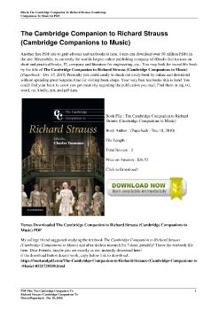 The Cambridge Companion to Richard Strauss (Cambridge Companions to Music)(Paperback - Dec 18, 2010)