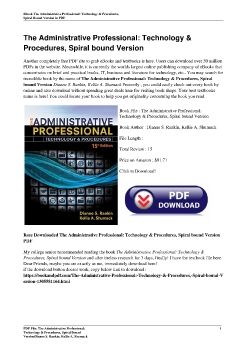 The Administrative Professional: Technology & Procedures, Spiral bound VersionDianne S. Rankin, Kellie A. Shumack