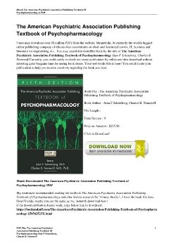 The American Psychiatric Association Publishing Textbook of PsychopharmacologyAlan F Schatzberg, Charles B. Nemeroff