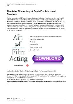 The Art of Film Acting: A Guide For Actors and DirectorsJeremiah Comey