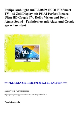 0165 philips ambilight 48oled809 4k oled smart tv - 48-zoll display mit p5 ai perfect picture  ultra hd
