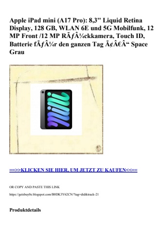 3412 apple ipad mini  a17 pro   8 3'' liquid retina display  128 gb  wlan 6e und 5g mobilfunk  12 mp fro
