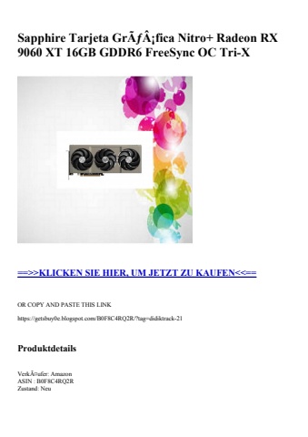 1333 sapphire tarjeta grãƒâ¡fica nitro  radeon rx 9060 xt 16gb gddr6 freesync oc tri-x