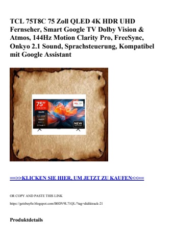 5759 tcl 75t8c 75 zoll qled 4k hdr uhd fernseher  smart google tv dolby vision   atmos  144hz motion cla