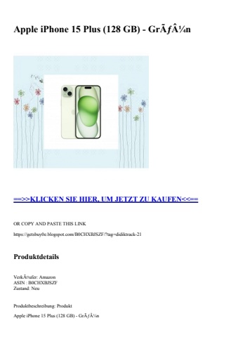 8645 apple iphone 15 plus  128 gb  - grãƒâ¼n