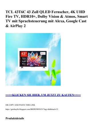 5902 tcl 43t6c 43 zoll qled fernseher  4k uhd fire tv  hdr10   dolby vision   atmos  smart tv mit sprach